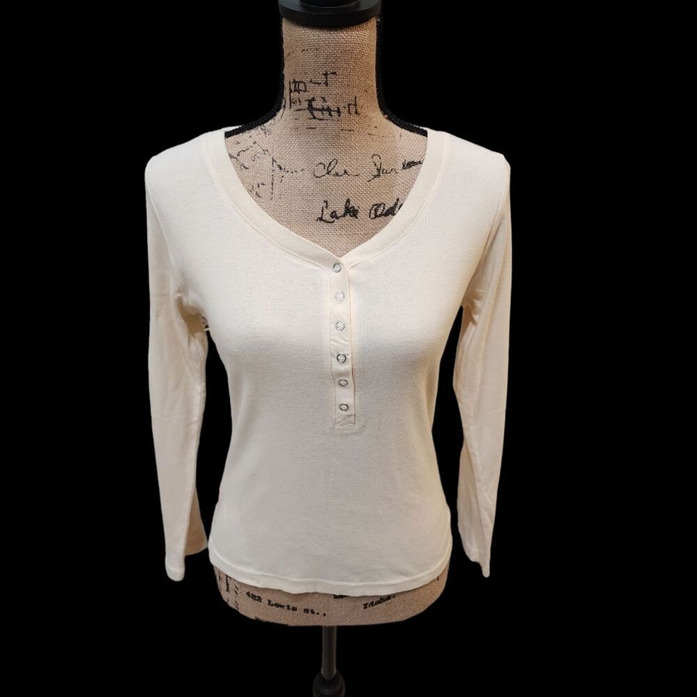 Pink Chiffon Henley Womn SZ Small Butter Yellow Y2K Casual Simple Everyday Basic